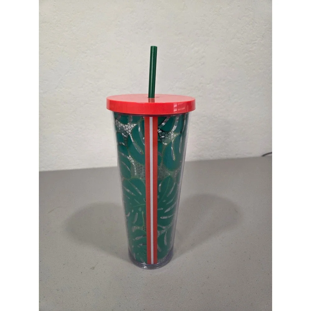 Starbucks Monstera‎ Leaf Cold Cup Tumbler 24oz Tropical  Botanical